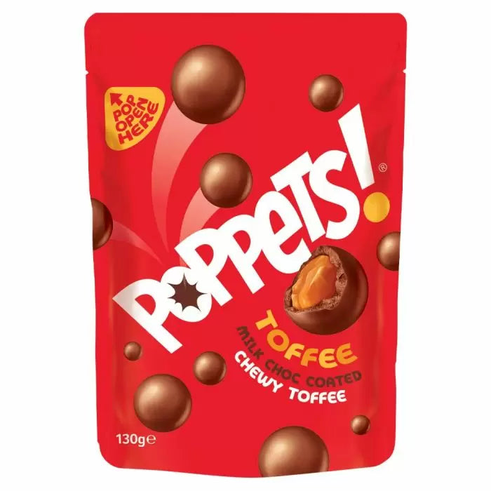 Poppets Milk Chocolate Coated Chewy Toffee Pouch 120g