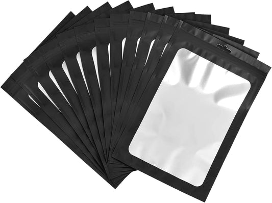 100Pcs Black Mylar Ziplock Bags Foil Sealed Bags Holographic Plastic Packaging Bags,(NOT FOR FREEZE DRIED)14x20cm Smell Proof Sweet Pouches Bags,Middle Resealable Bags Sample Bags Storage Grip Seal Bags for Food Bulk Wholesale