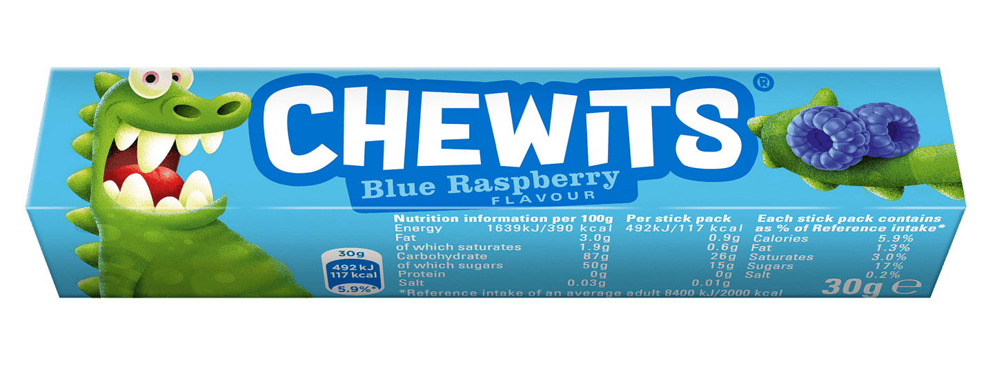 Chewits Blue Raspberry Flavour Stick Pack 30g