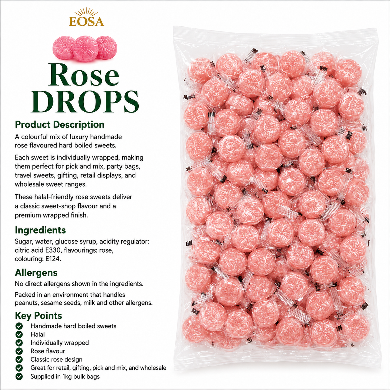 Handmade Rose Drops, Luxury Wrapped Fruit Sweets Eosa