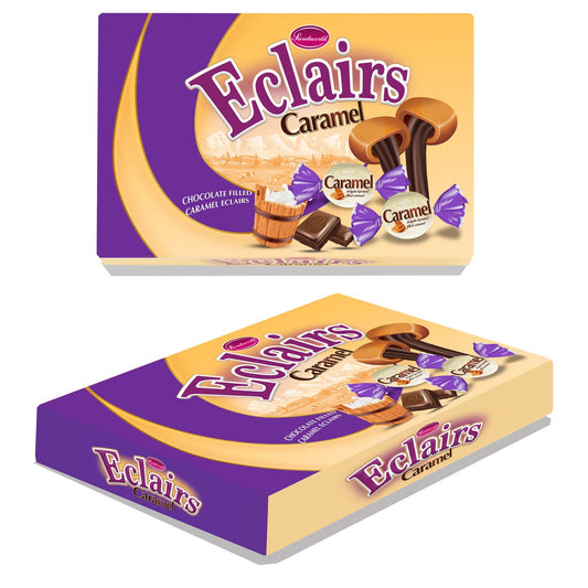 CHOCOLATE CARAMEL ECLAIRS IN BOX 200g Halal