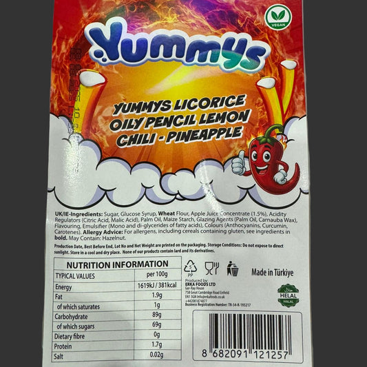 Lemon Chili Pineapple Pencils 1kg Tub (Vegan Halal)