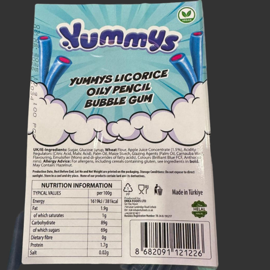 Yummys Bubble Gum Pencils 1kg Tub - Vegan Halal