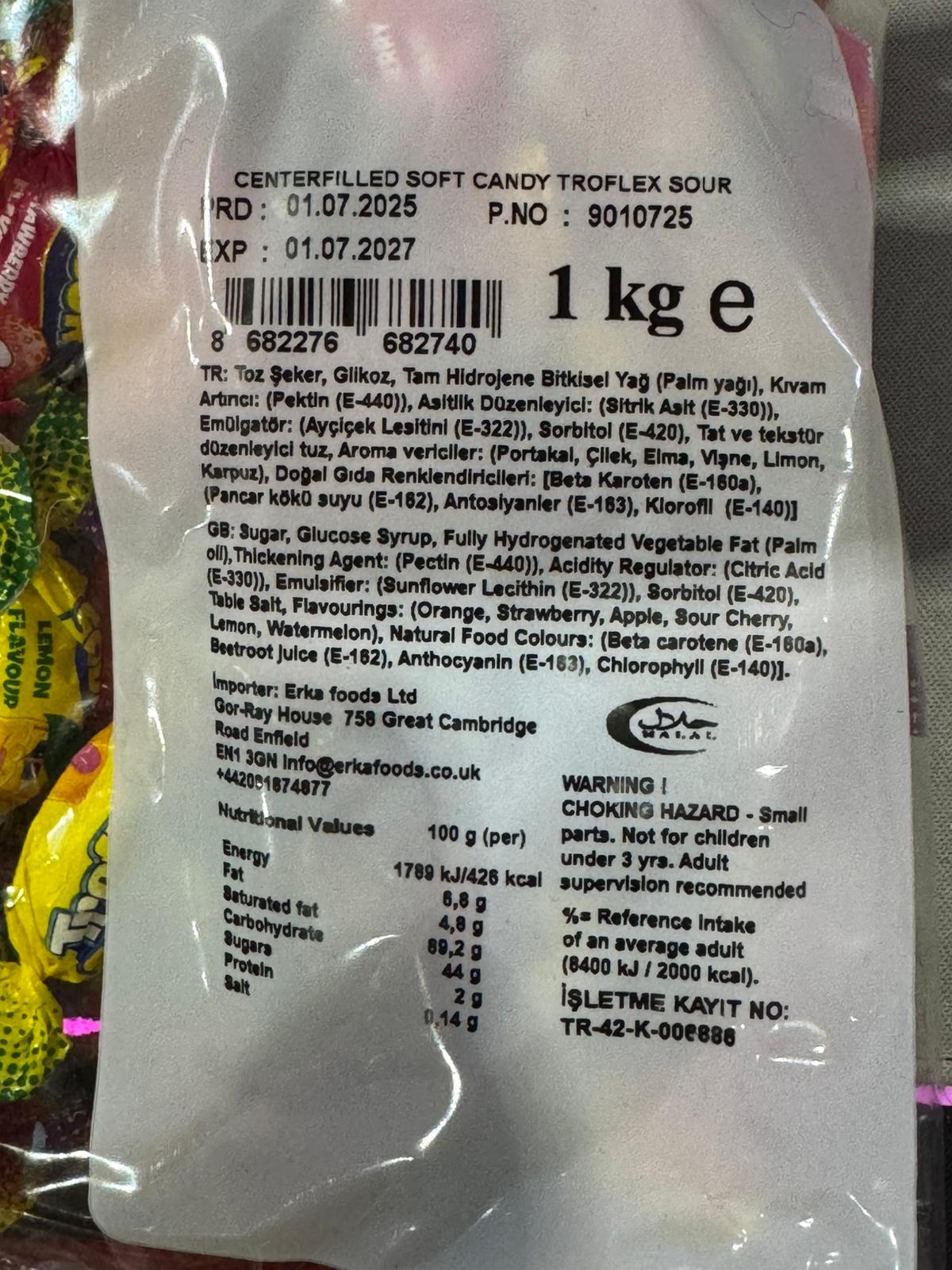 Troflex Sour Chew Candy 1kg Bag Halal