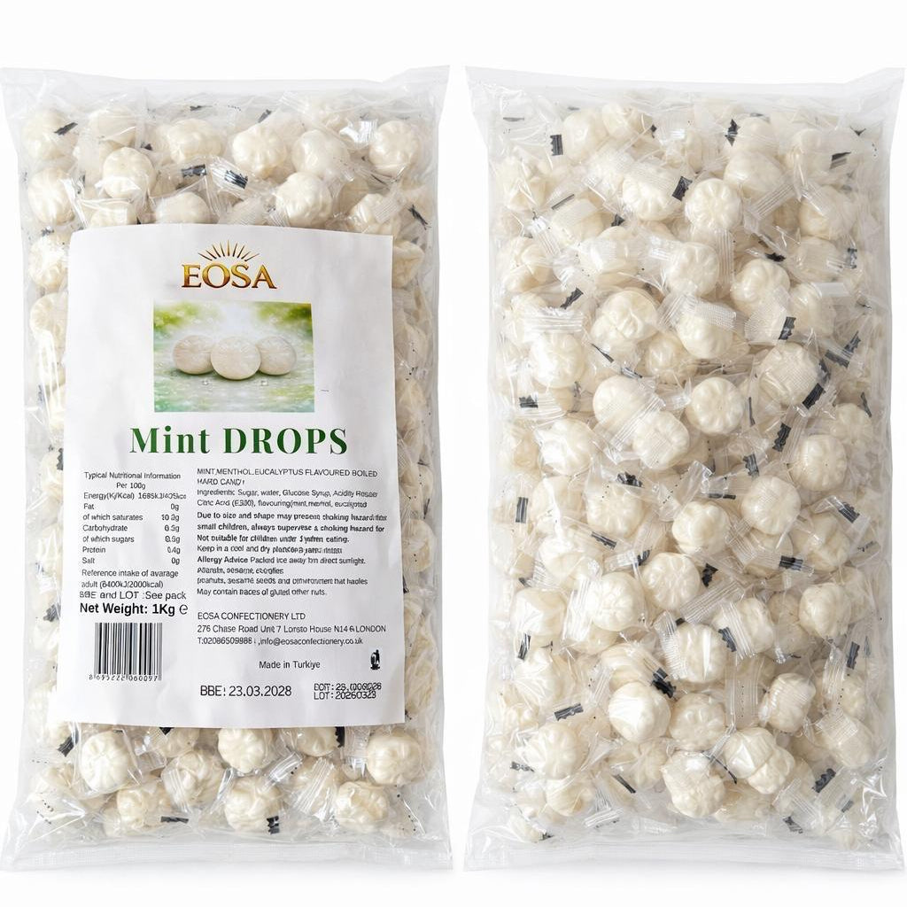Handmade Mint Hard Boiled Sweets, Luxury Wrapped Mint Drops Halal Eosa