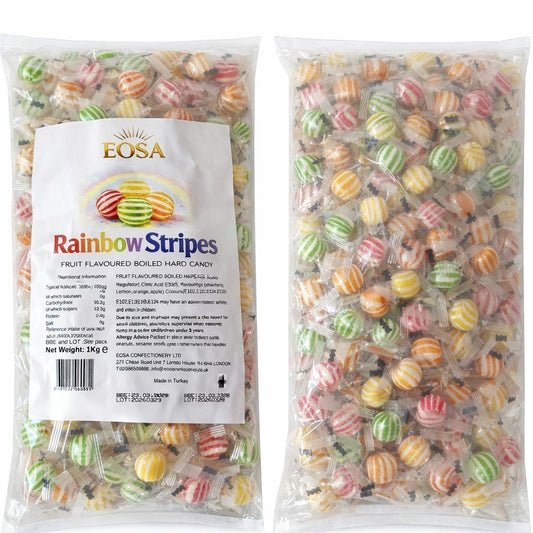 Handmade Rainbow Stripes Hard Boiled Sweets, Luxury Wrapped Fruit Candy Halal Eosa