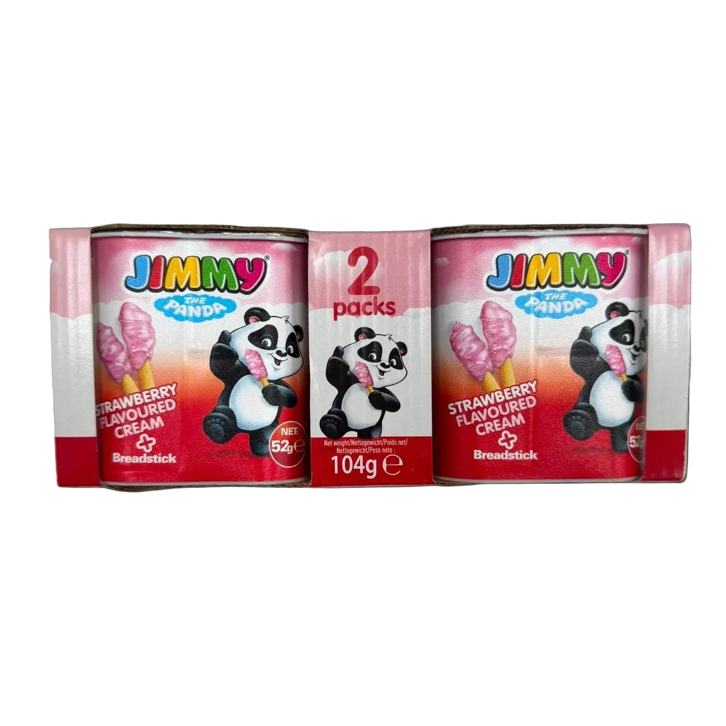 Strawberry Flavoured Cream with Biscuit Sticks Jimmy The Panda x2 50g Duo Pack