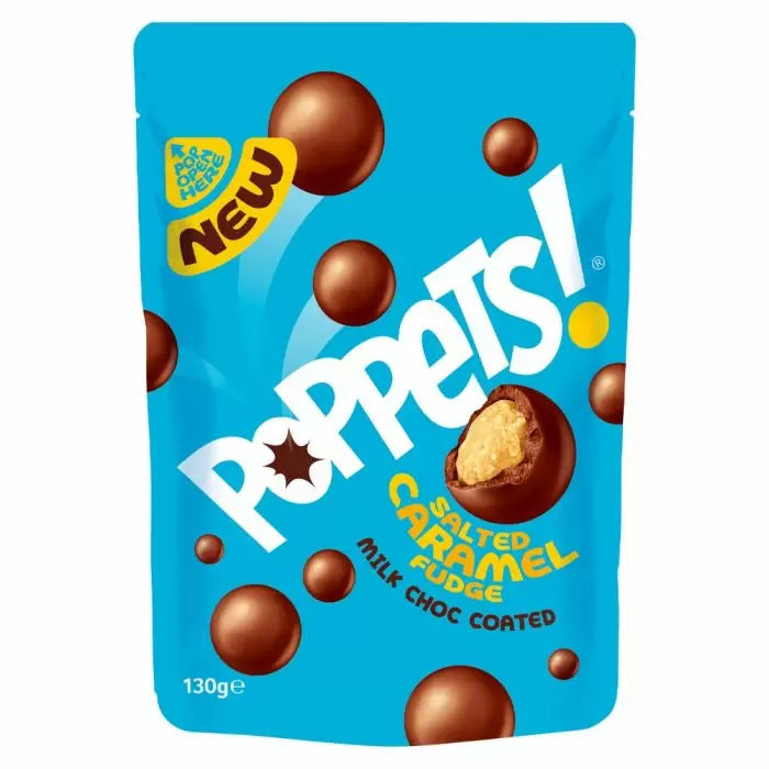 Poppets Milk Chocolate Coated Salted Caramel Fudge Pouch 120g
