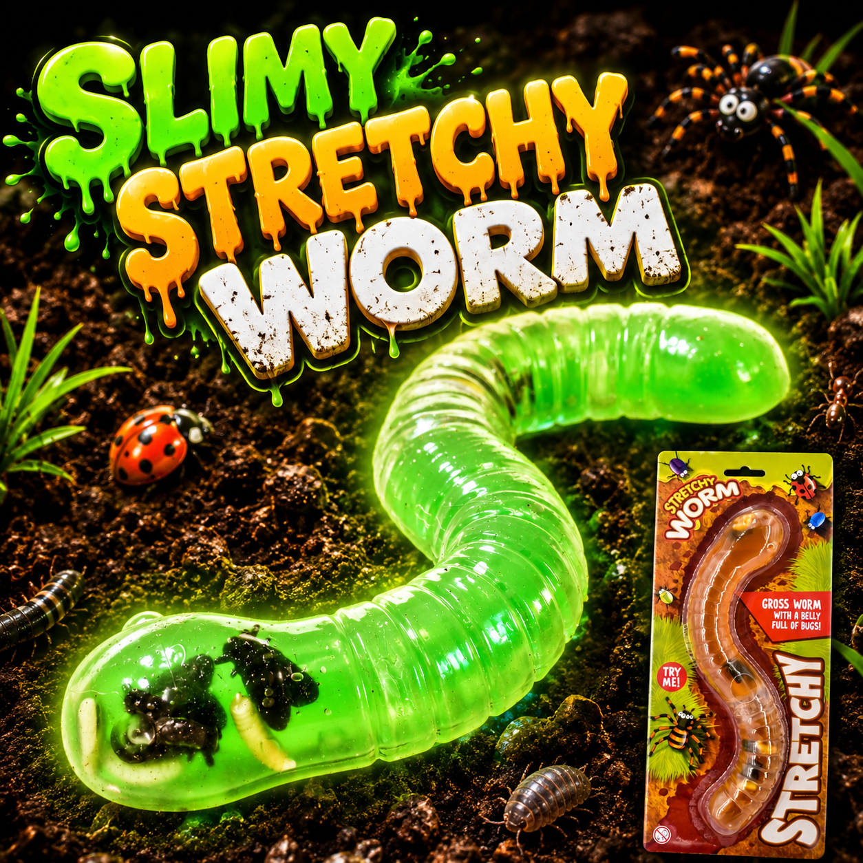 Slimey Stretchy Bug Eating Worm Random Colour Sent