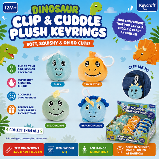 Dinosaur Clip & Cuddle Plush Keyrings
