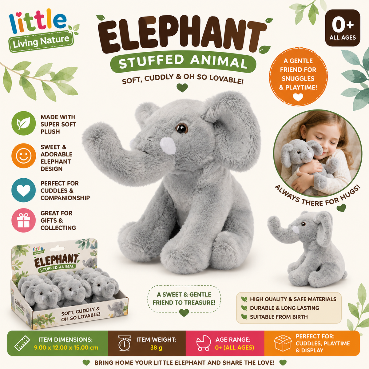 LITTLE Living Nature Elephant Stuffed Animal