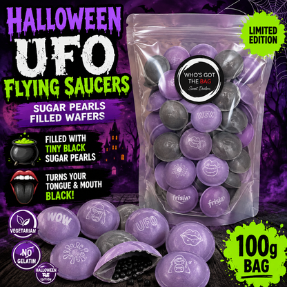 Halloween UFO Flying Saucers, Sugar Pearl Filled Wafers,