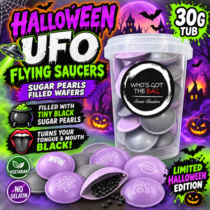 Halloween UFO Flying Saucers, Sugar Pearl Filled Wafers,