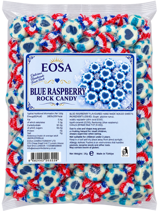 EOSA Heart Blue Raspberry Heart Rock Candy, 1kg