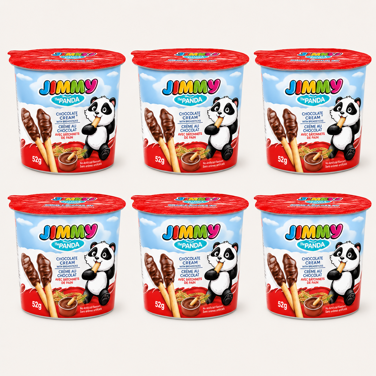 Chocolate Hazelnut Spread with Biscuit Sticks Jimmy The Panda 50g  x6 Single