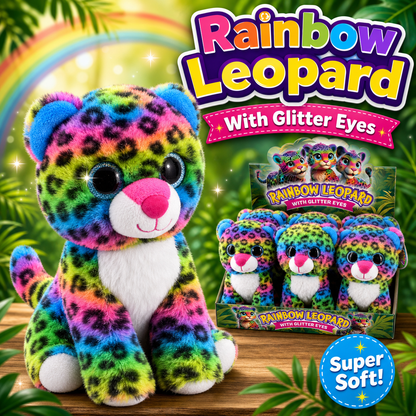 20cm Rainbow Leopard Print Cat With Glitter Eyes