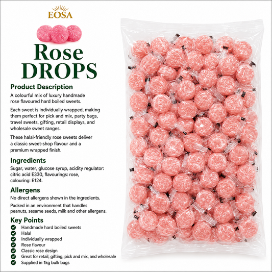Handmade Rose Drops, Luxury Wrapped Fruit Sweets Eosa