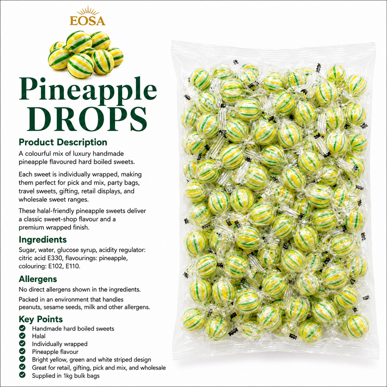 Handmade Pineapple Drops, Luxury Wrapped Fruit Sweets Eosa