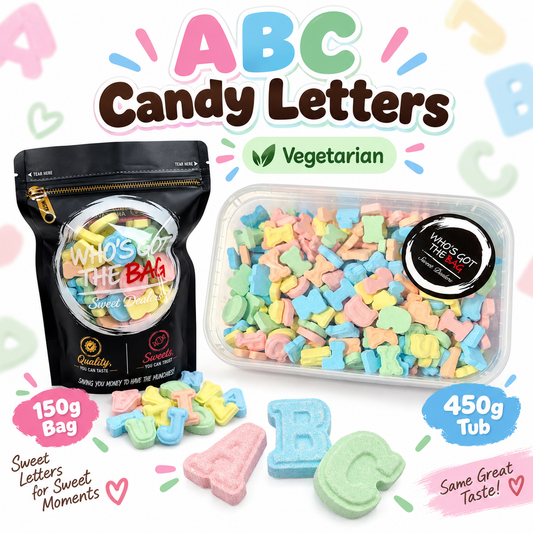 ABC Candy Letters Vegetarian Sweets, Colourful Alphabet Candy, 150g Bag or 450g Tub