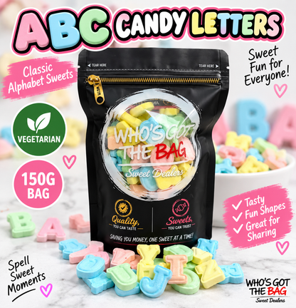 ABC Candy Letters Vegetarian Sweets, Colourful Alphabet Candy, 150g Bag or 450g Tub
