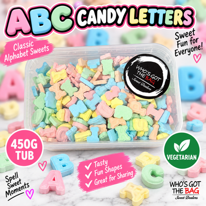 ABC Candy Letters Vegetarian Sweets, Colourful Alphabet Candy, 150g Bag or 450g Tub
