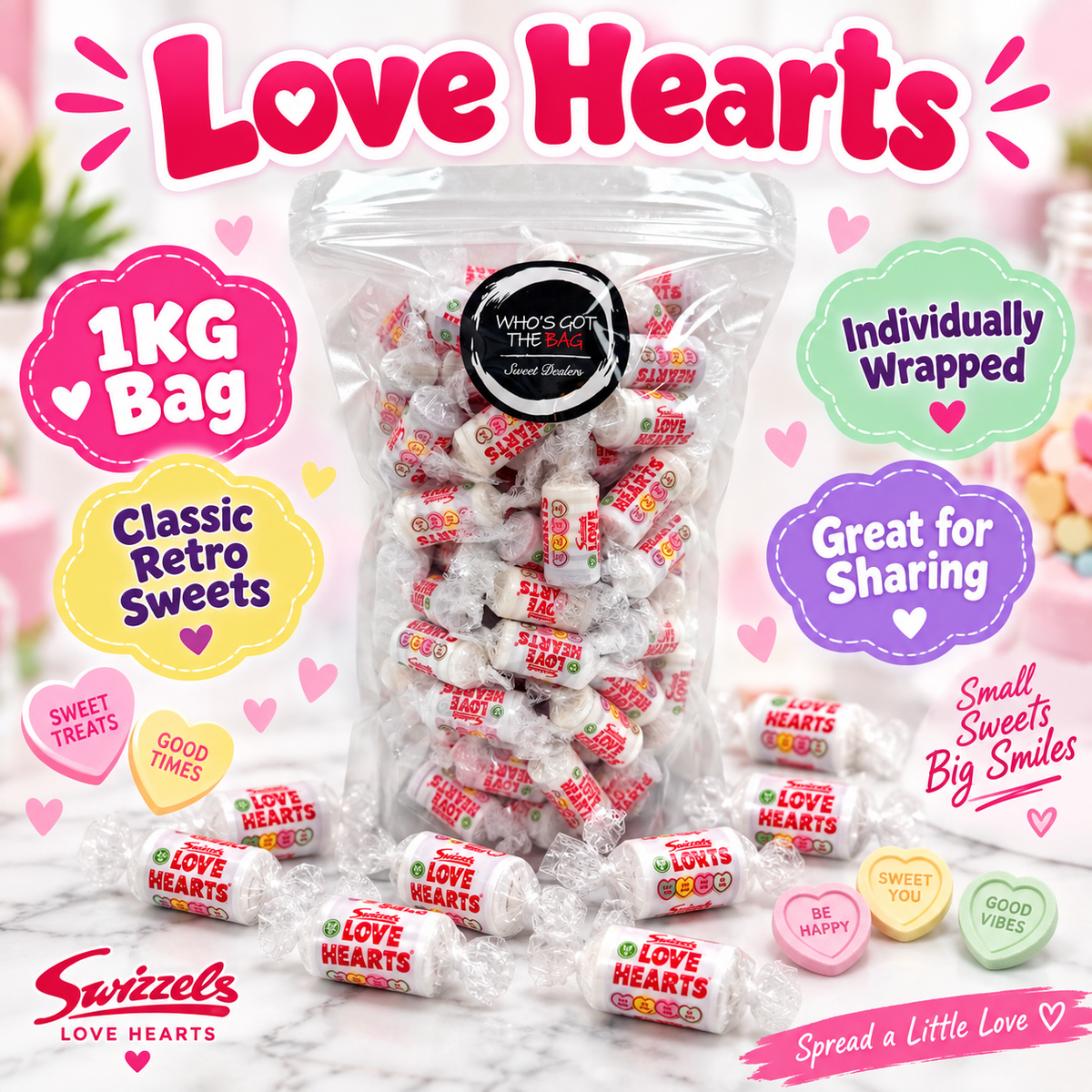 Swizzels Love Hearts 1KG Bag I Love You More