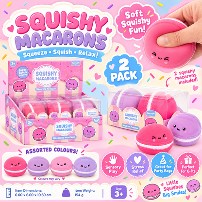 Squishy Macarons 2 Pack Sensory Fidget Toys, Soft Squeezy Stress Relief Toys, 3+