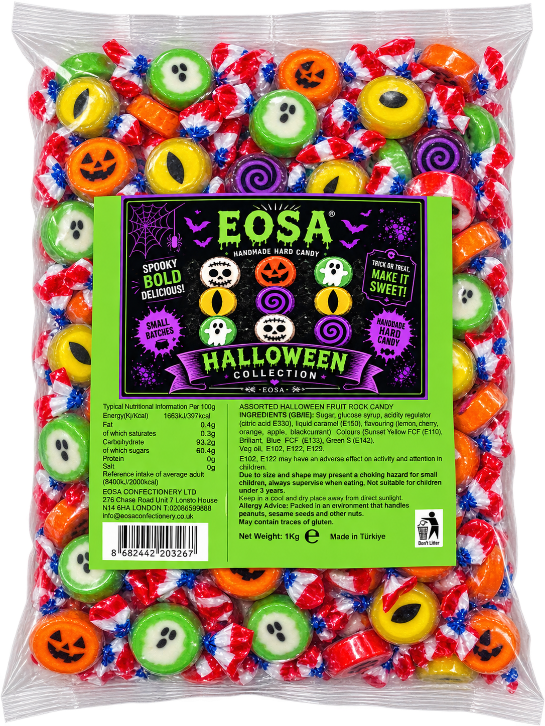 EOSA Halloween Collection Assorted Fruit Rock Candy, 1kg