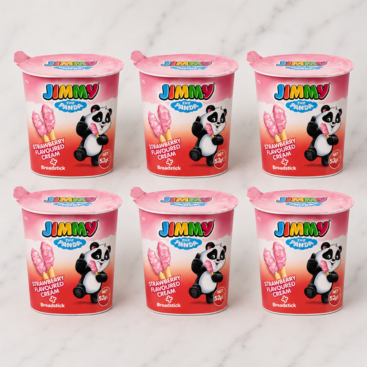 Strawberry Flavoured Cream with Biscuit Sticks Jimmy The Panda x6 50g