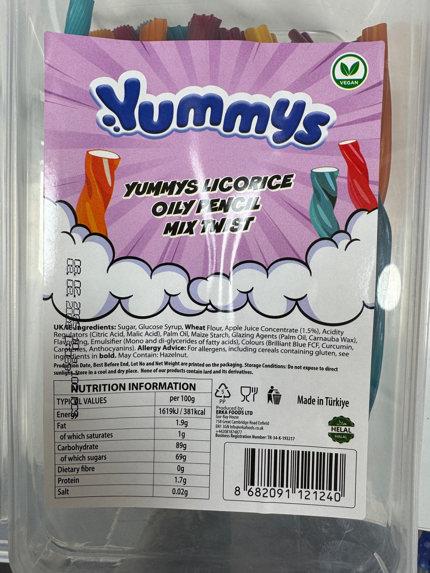 Liquorice Mix Twist Pencils 1kg Tub (Vegan Halal)