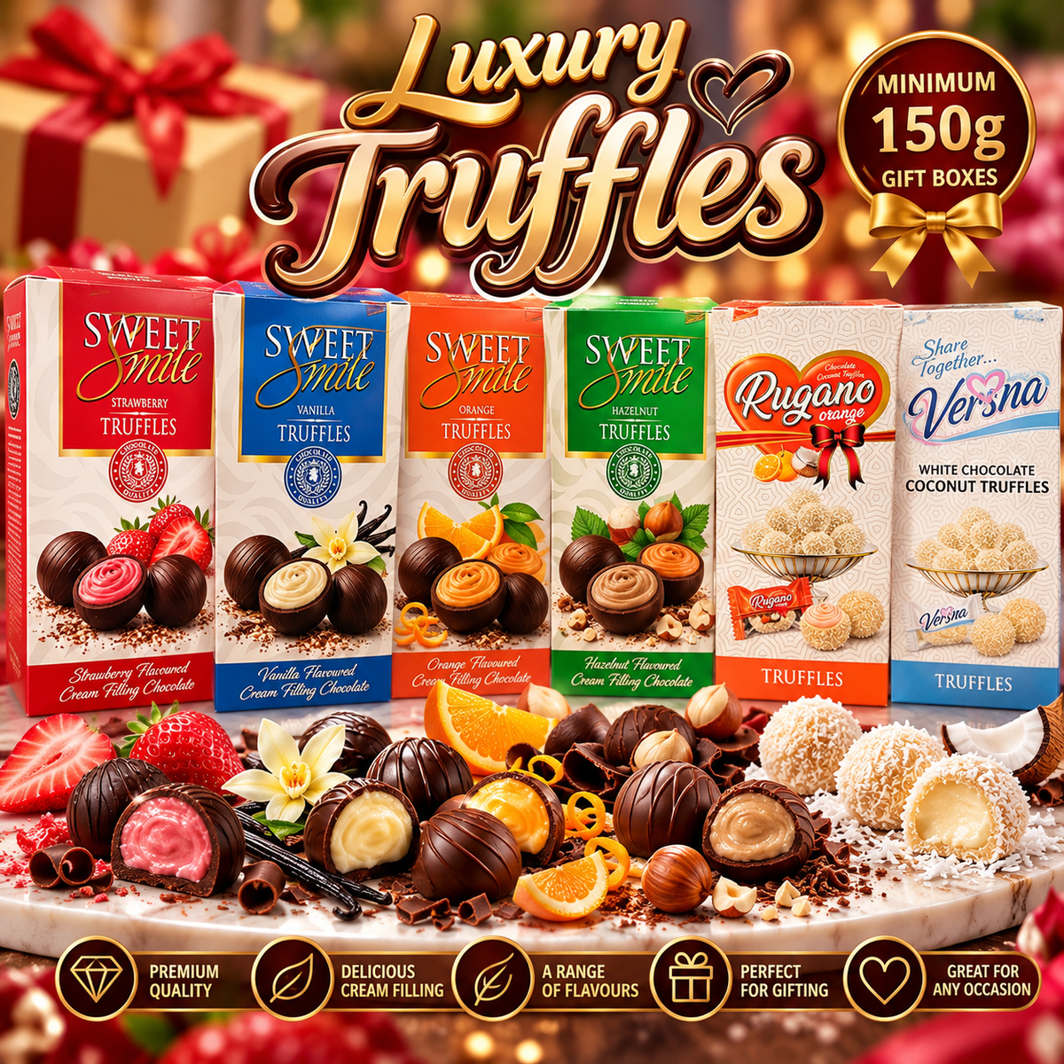 Luxury Chocolate Truffle Selection 150g, Cream Filled Chocolate & Coconut Truffles, Choose Your Flavour