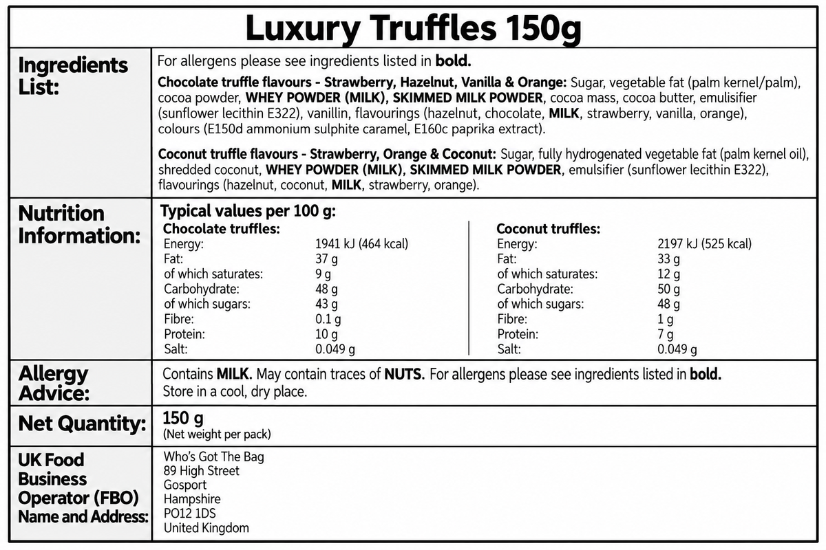 Luxury Chocolate Truffle Selection 150g, Cream Filled Chocolate & Coconut Truffles, Choose Your Flavour
