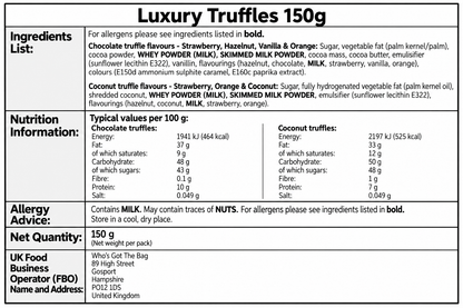 Luxury Chocolate Truffle Selection 150g, Cream Filled Chocolate & Coconut Truffles, Choose Your Flavour