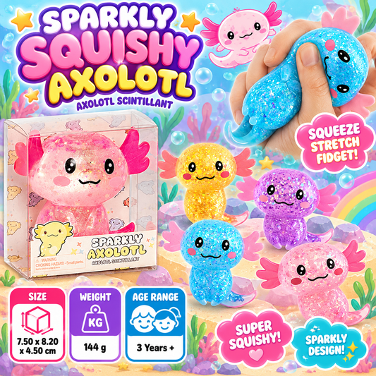 Sparkly Squishy Axolotl Sensory Toy, Glitter Fidget Squish, Random Colour, Age 3+