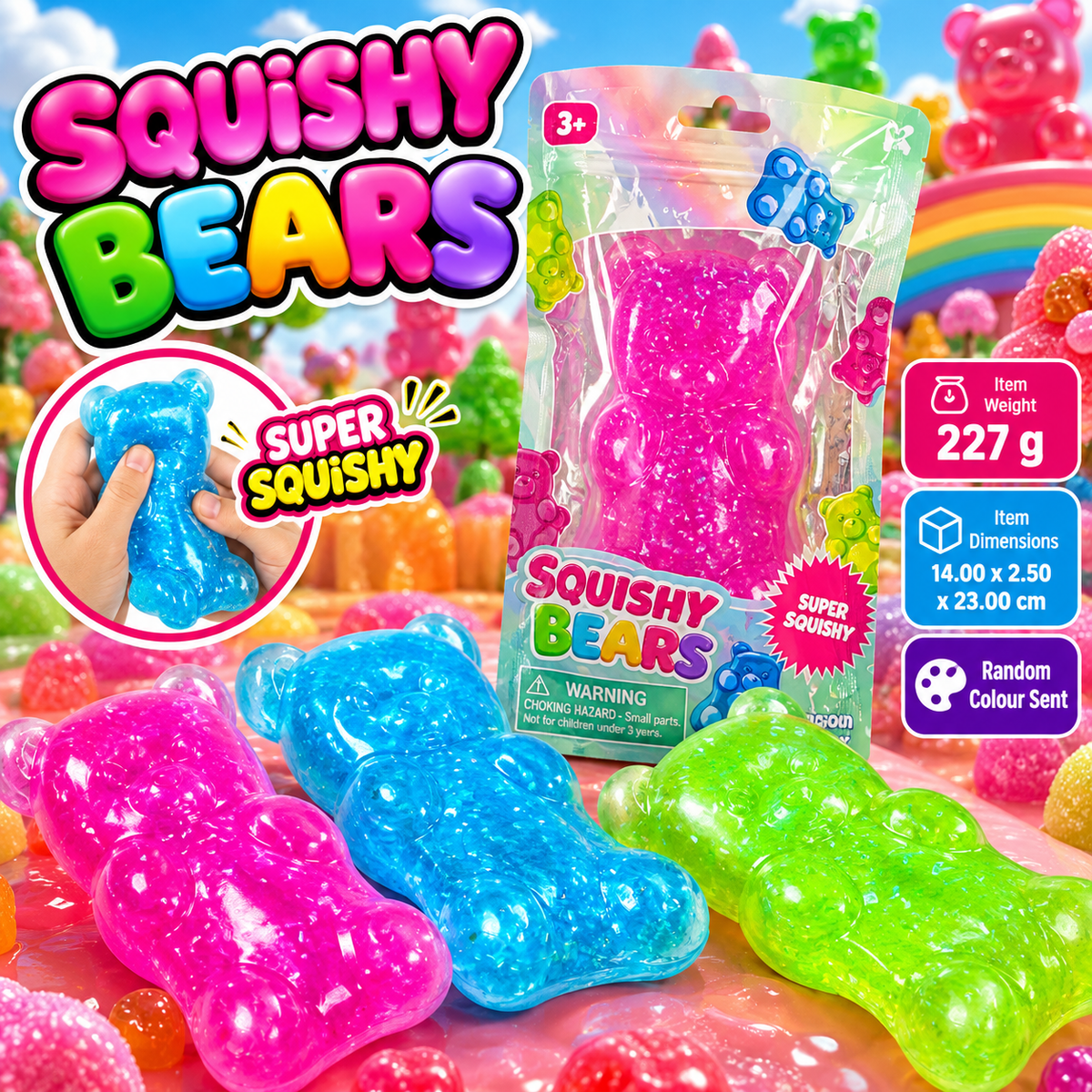 Squishy Bear Sensory Toy, Super Squishy Fidget Bear, Random Colour Sent