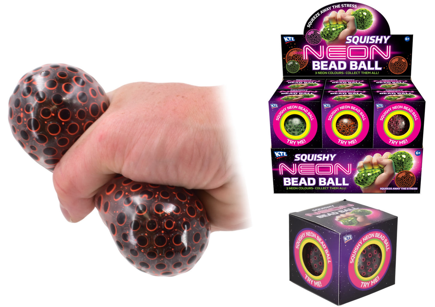 70mm Neon Squishy Bead Ball Random Colour Sent