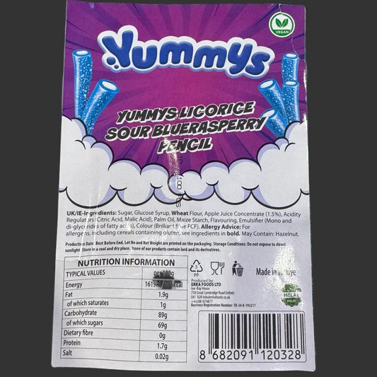 Sour Blue Raspberry Pencils 1kg Tub (Vegan Halal)