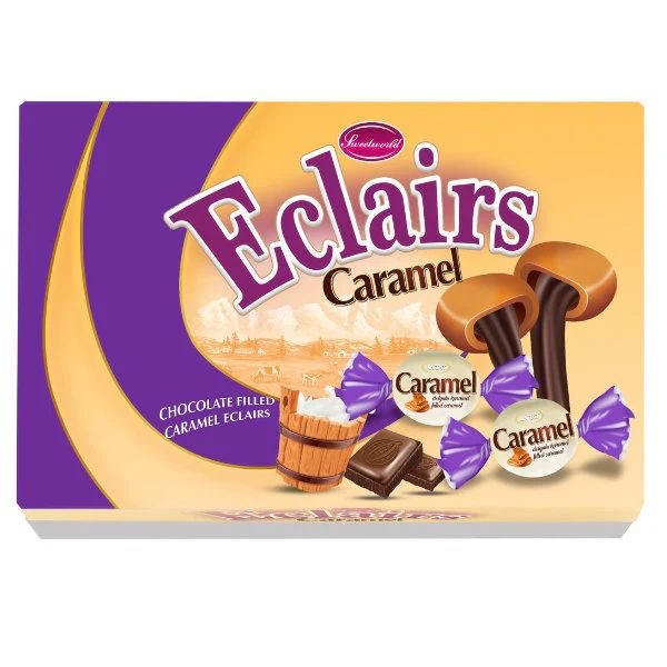 CHOCOLATE CARAMEL ECLAIRS IN BOX 200g Halal