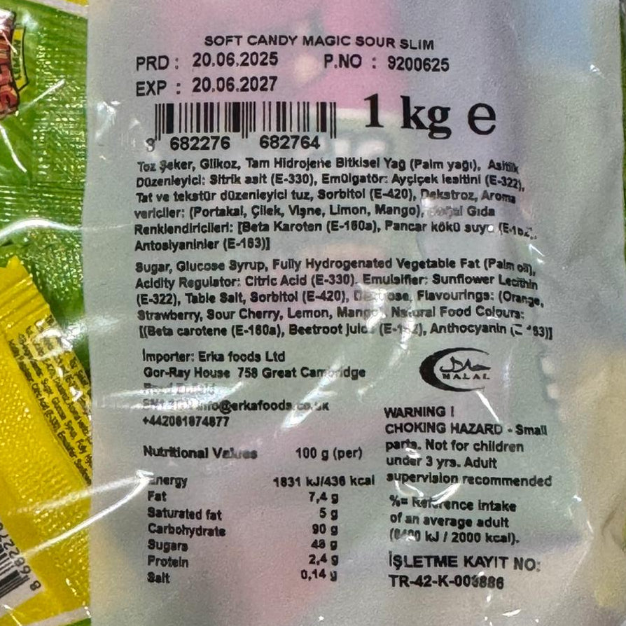 Magic Sour Slim Soft Chew Candy 1kg Bag Halal