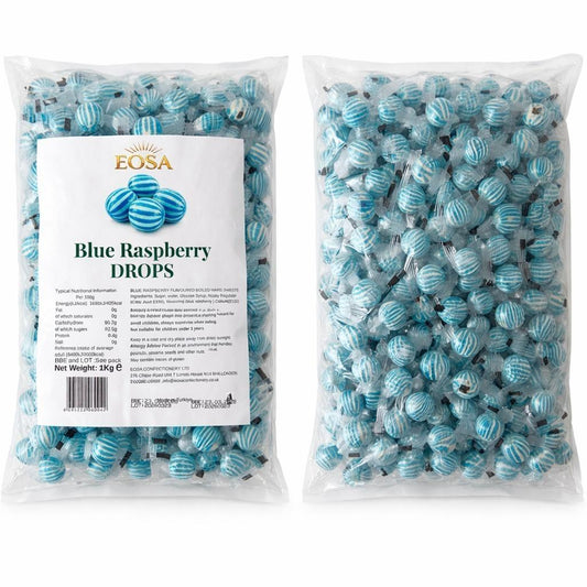 Handmade Blue Raspberry Hard Boiled Sweets, Luxury Wrapped Candy Drops Halal