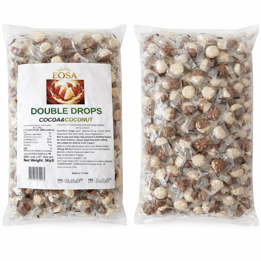 Handmade Cocoa & Coconut Hard Boiled Sweets, Luxury Wrapped Double Drops Halal Eosa