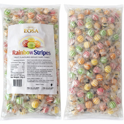 Handmade Rainbow Stripes Hard Boiled Sweets, Luxury Wrapped Fruit Candy Halal Eosa