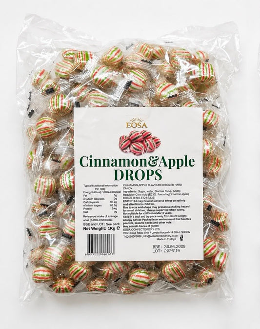Handmade Cinnamon & Apple Drops, Luxury Wrapped Fruit Sweets Eosa
