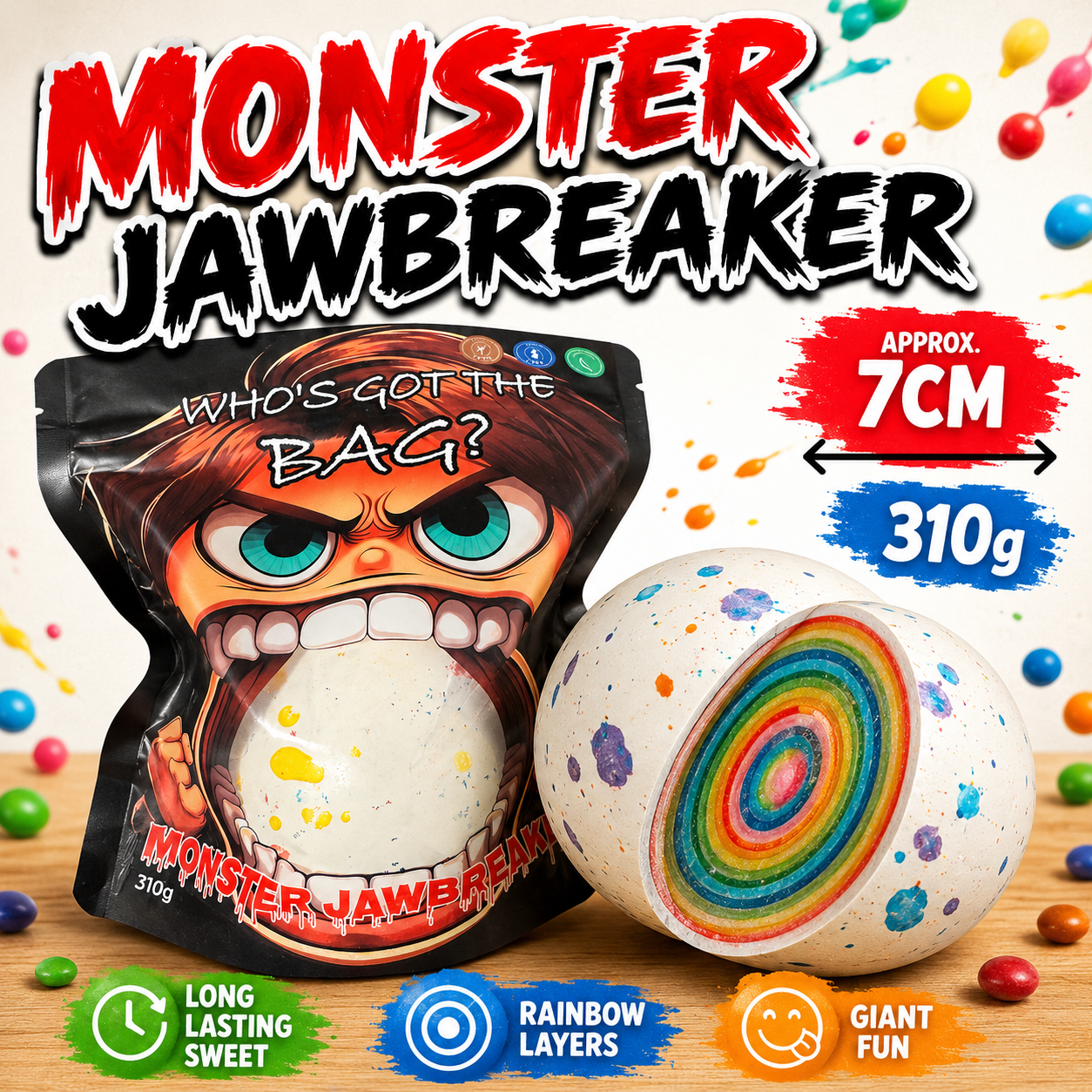 Monster Jaw Breaker Giant Jaw Breaker Gob Stopper Candy Snack x1