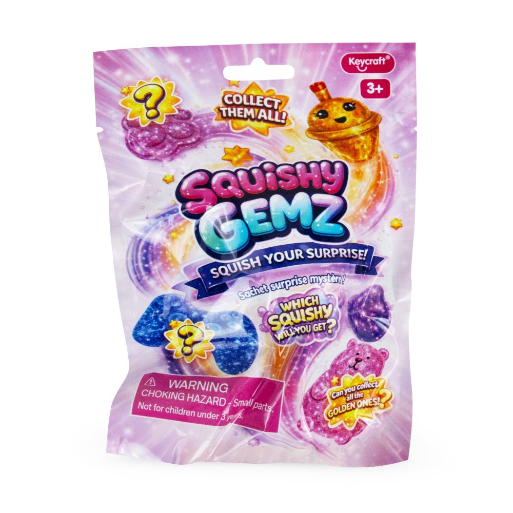 Squishy Gemz Mystery Sensory Toy Blind Bag, Glitter Squishy Collectible, Random Design, 3+