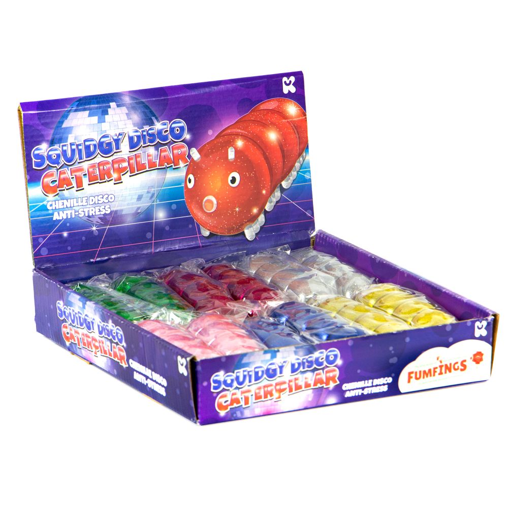 Squidgy Disco Caterpillar Sensory Fidget Toy, Glittery Squishy Grub